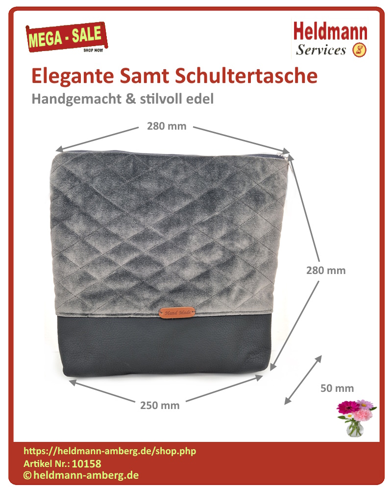 10158 Elegante Samt Schultertasche Maße