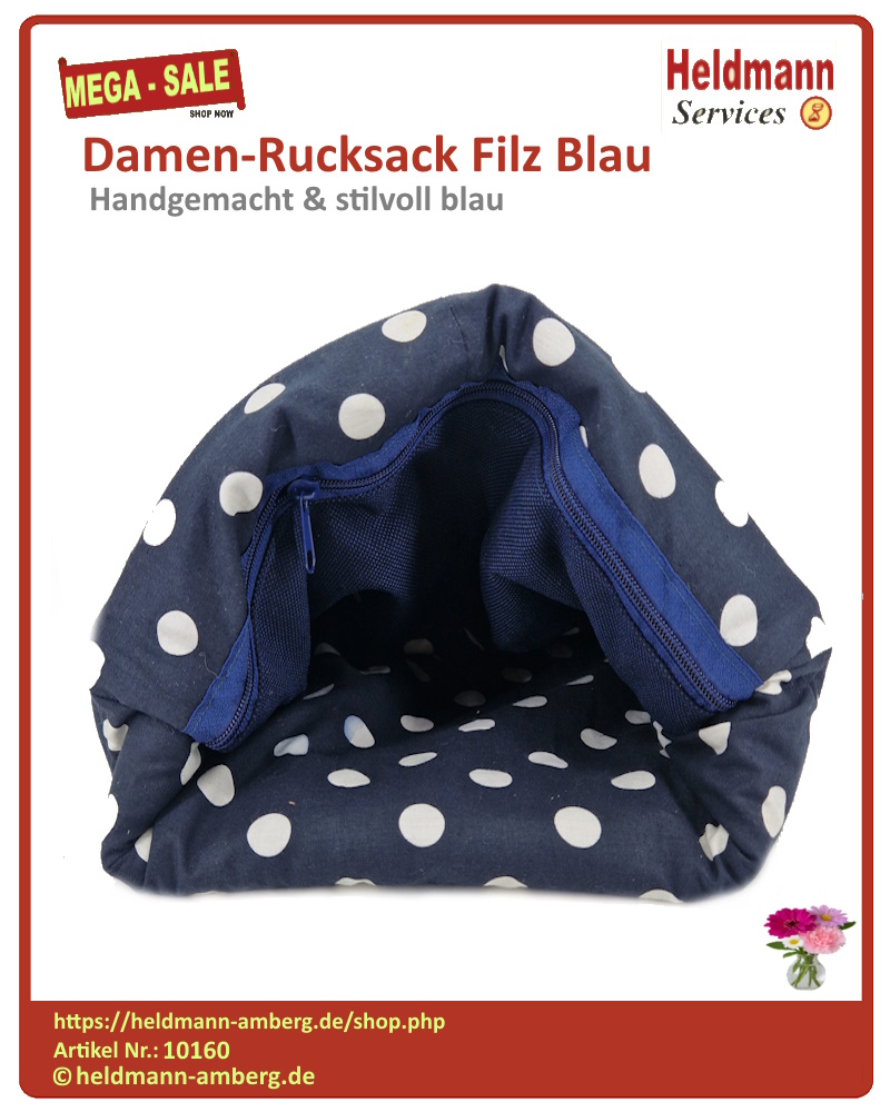 10160 Damen-Rucksack Filz Blau Innenseite