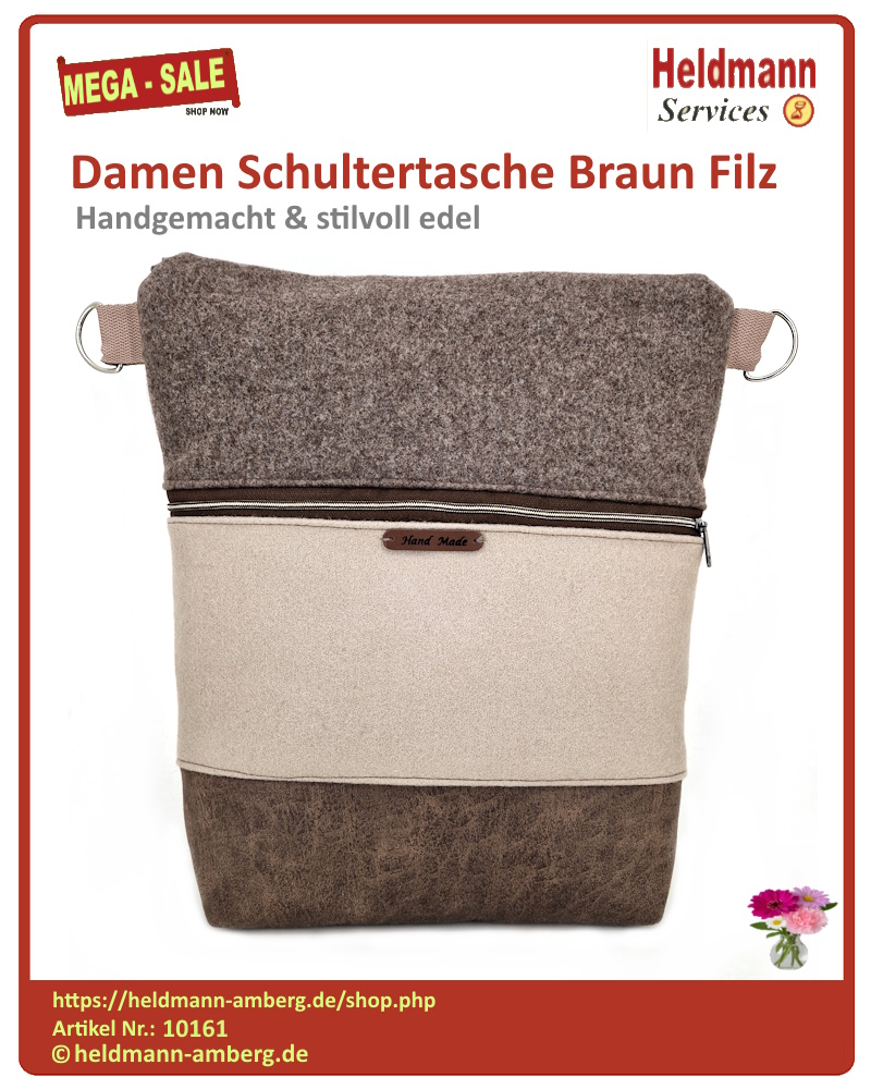10161 Damen Schultertasche Braun Filz Vorderseite