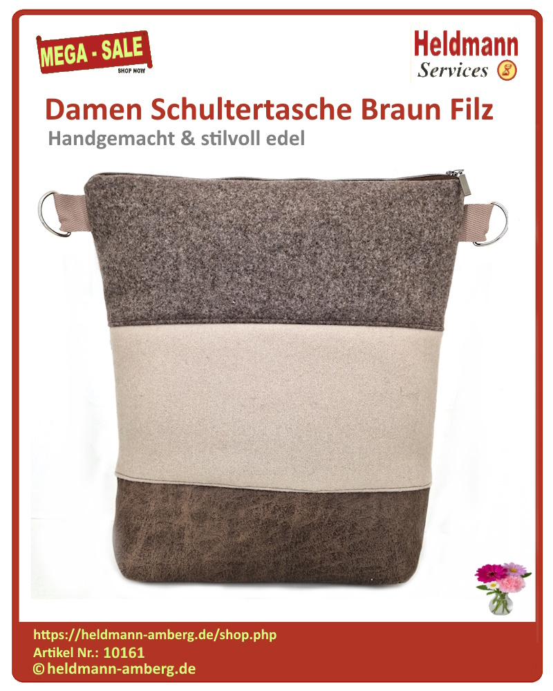 10161 Damen Schultertasche Braun Filz Rückseite