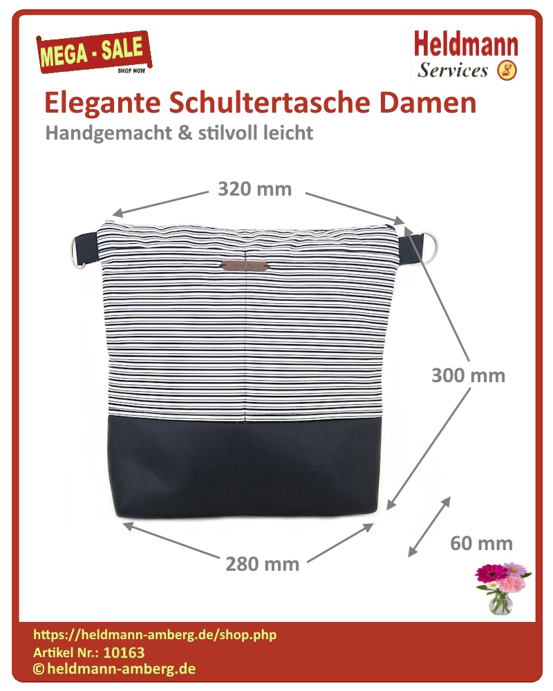 10163 Elegante Schultertasche Damen Maße