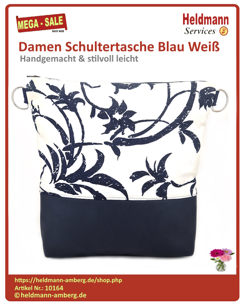 10164 Damen Schultertasche Blau Weiß Vorderseite