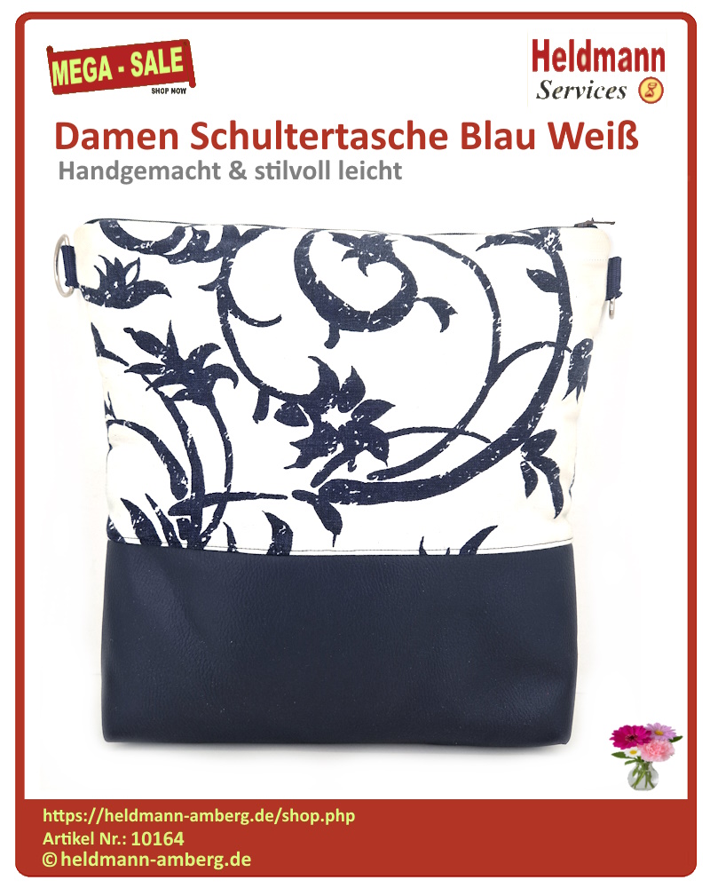 10164 Damen Schultertasche Blau Weiß Rückseite