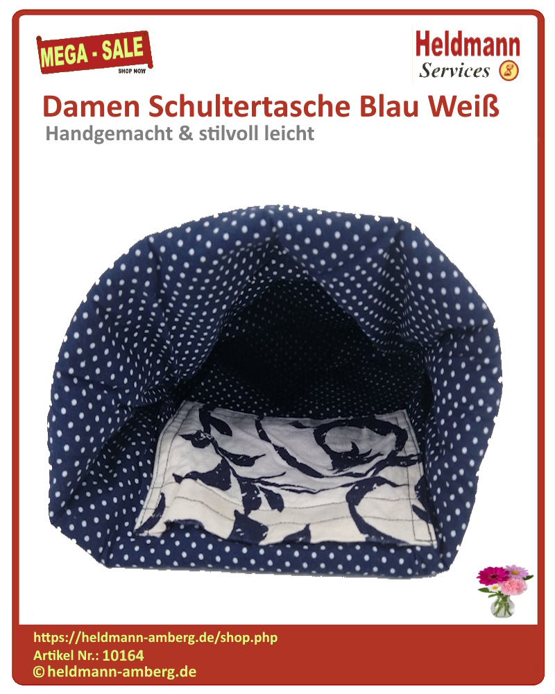 10164 Damen Schultertasche Blau Weiß Innenseite