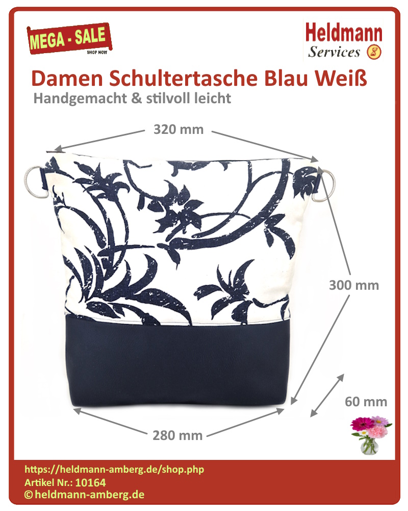 10164 Damen Schultertasche Blau Weiß Maße